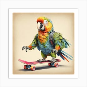 Parrot On Skateboard 1 Art Print