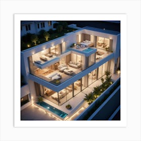 Modern Villa At Night Art Print