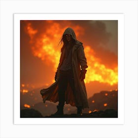 Woman Standing In Front Of A Fire Art Print