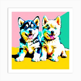 Siberian Husky Pups, This Contemporary art brings POP Art and Flat Vector Art Together, Colorful Art, Animal Art, Home Decor, Kids Room Decor, Puppy Bank - 119th Art Print