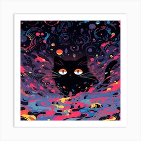 Black Cat In Space Art Print