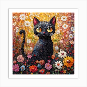 Cat In Flowers Art Print