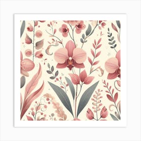 Scandinavian style,Pattern with pink Orchid flowers 1 Art Print