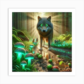 Wolfy looking for bioluminescent mushrooms 8 Art Print