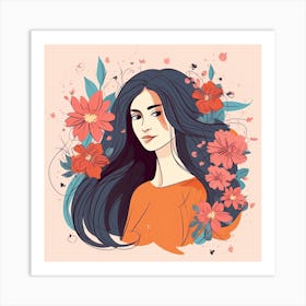 Bloom Body Art Girl Surrounded By Flowers And Plants 1 Art Print
