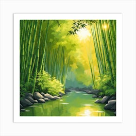 A Stream In A Bamboo Forest At Sun Rise Square Composition 159 Art Print