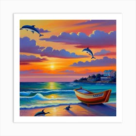 Dolphins At The Beach Art Print