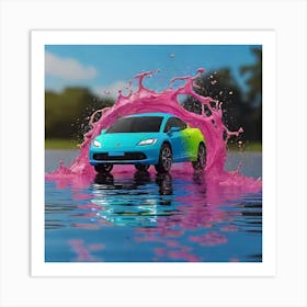 Car Splashing In Water Art Print