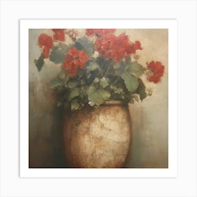 Geraniums In A Pot Art Print