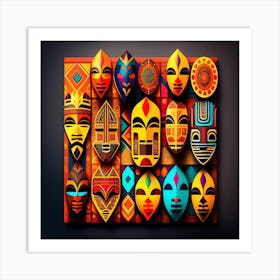 African Masks,A wall of colorful African masks Art Print