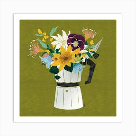 Flowers In A Coffee Pot Art Print