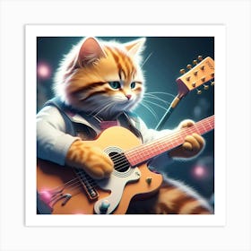 Cat Playing Guitar Art Print