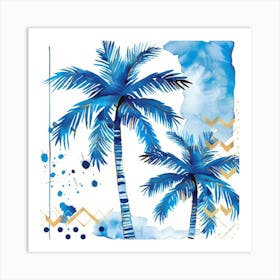 Blue Palm Trees 1 Art Print