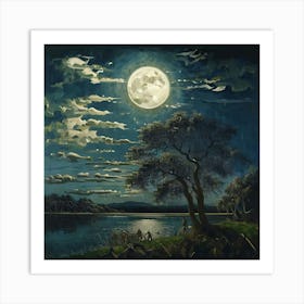 Full Moon Over Lake Art Print