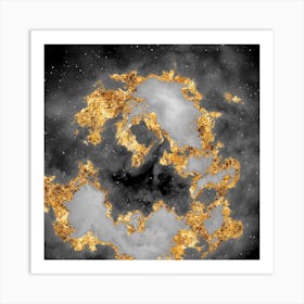100 Nebulas in Space with Stars Abstract in Black and Gold n.083 Art Print
