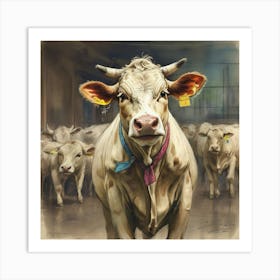 Cows In A Barn 2 Art Print