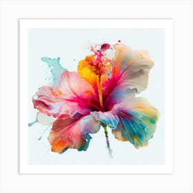Watercolor Hibiscus Flower Abstract Art Print