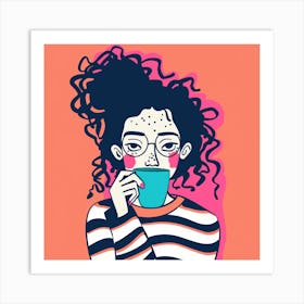 Girl Drinking Coffee Art Print