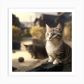 Cat On A Rock Art Print