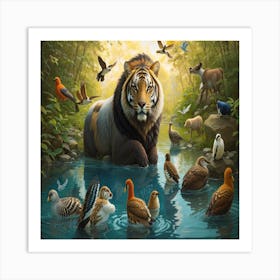 Tiger And Birds Art Print