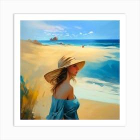 Painting Of Woman On The Beach Art Print