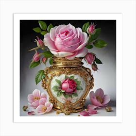 Roses in Antique fuchsia jar 3 Art Print