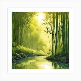 A Stream In A Bamboo Forest At Sun Rise Square Composition 293 Art Print
