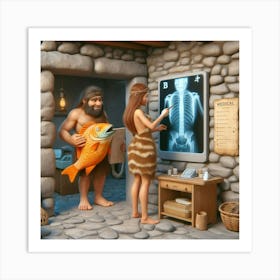 Caveman And Fish Art Print