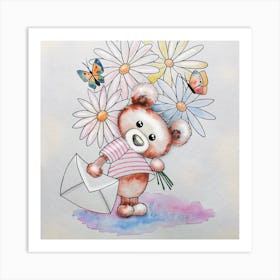 Teddy Bear With Flowers Art Print