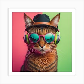 Cat With Headphones 10 Art Print