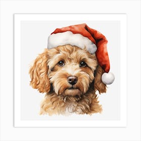 Poodle In Santa Hat 2 Art Print