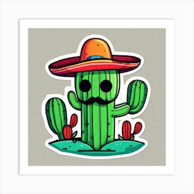Mexico Cactus With Mexican Hat Sticker 2d Cute Fantasy Dreamy Vector Illustration 2d Flat Cen (5) Art Print