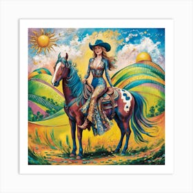 Cowgirl On Horseback Matisse-inspired 4 Art Print