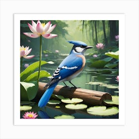 Blue Jay In A Pond Art Print