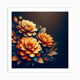 Flowers On Black Background Art Print