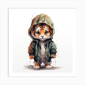 Watercolour Cartoon Tiger In A Hoodie Art Print