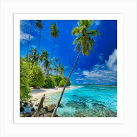 Tropical Beach With Palm Trees Art Print