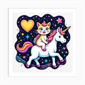 Valentine's Day Lovely Cat Riding a Unicorn 7 Art Print