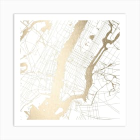 NYC Gold And White Street Map - New York City Art Print