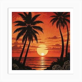 Sunset Palm Trees 7 Art Print