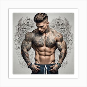 Tattooed Bodybuilder Art Print