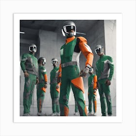 Group Of People In Green And Orange Uniforms Art Print