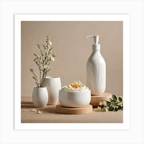 Product Photography Showcasing Skincare Products Inspired By Nature Presented In Ceramic Materials T 4021984047 Art Print