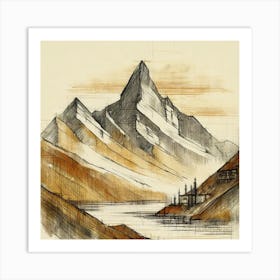 Firefly An Illustration Of A Beautiful Majestic Cinematic Tranquil Mountain Landscape In Neutral Col 2023 11 23t001215 Art Print