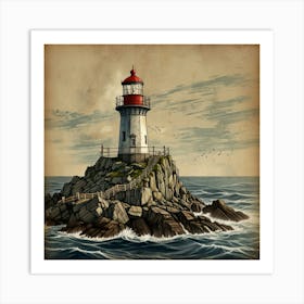 Lighthouse On A Rock Art Print