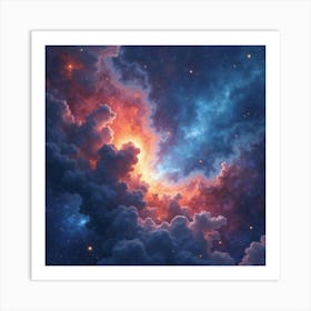 Watercolor Painting Of A Deep Space Nebula 1 Art Print