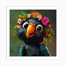 Parrot With Flower Crown Poster