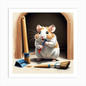 Hamster Brushing Teeth 1 Art Print