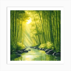 A Stream In A Bamboo Forest At Sun Rise Square Composition 81 Art Print