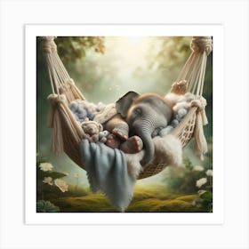 Baby Elephant Sleeping In A Hammock 6 Art Print